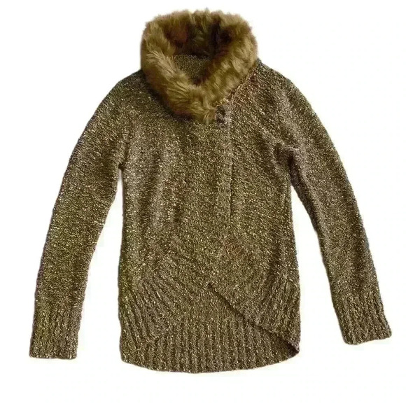 Slonl Wool Blended Long Sleeve Sweater with Faux Fur Trim Golden Threads Size M - Picture 1 of 13